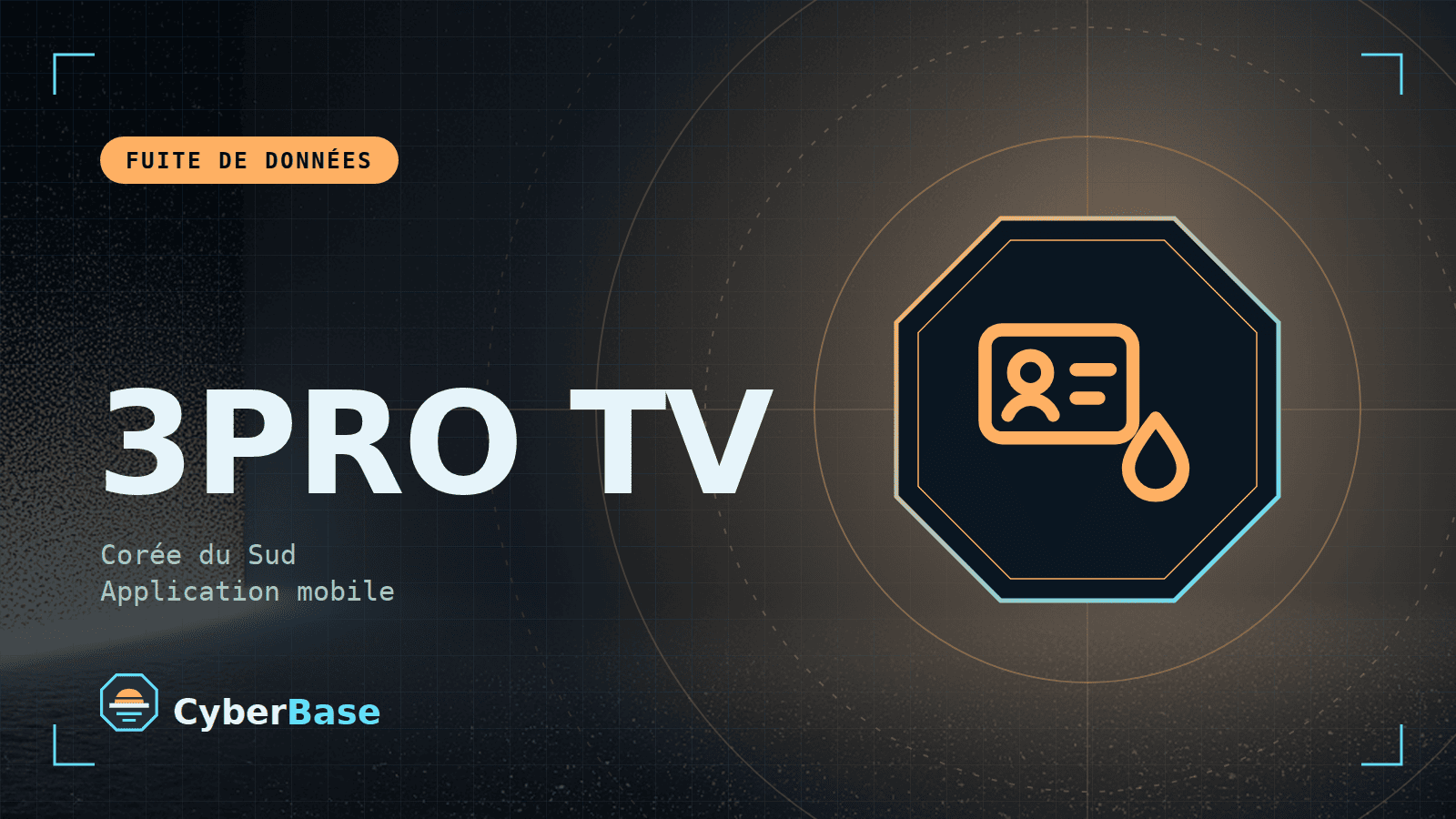 Illustration de « 3PRO TV : fuite de données » : le pictogramme de la rubrique Actualité et le nom du sujet sur une image de fond assombrie
