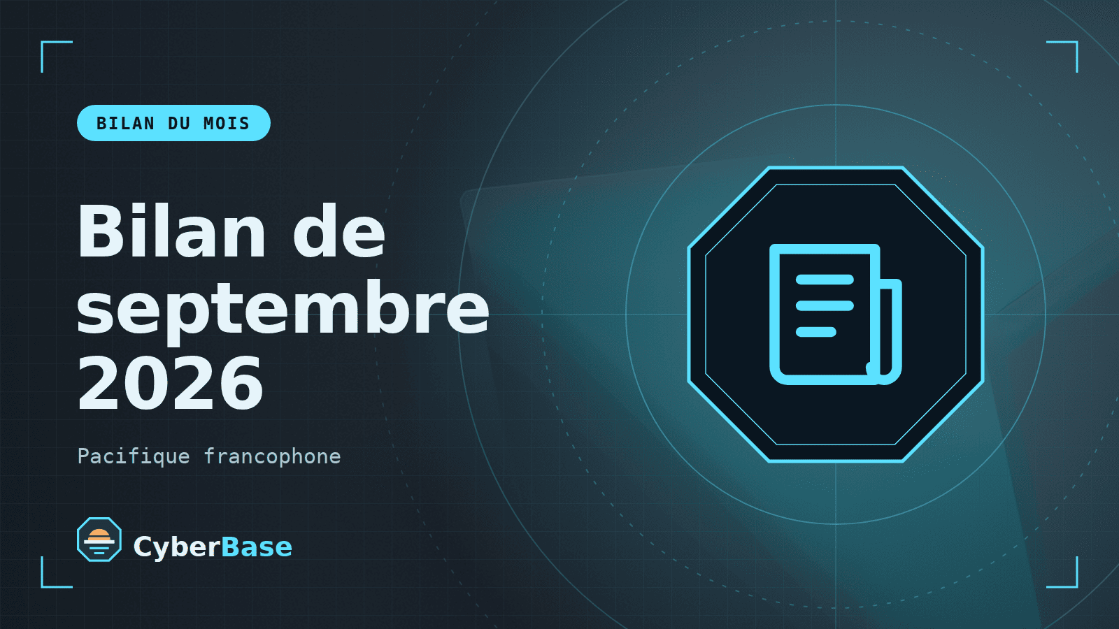 Illustration de « Bilan de septembre 2026 » : le pictogramme de la rubrique Actualité et le nom du sujet sur une image de fond assombrie