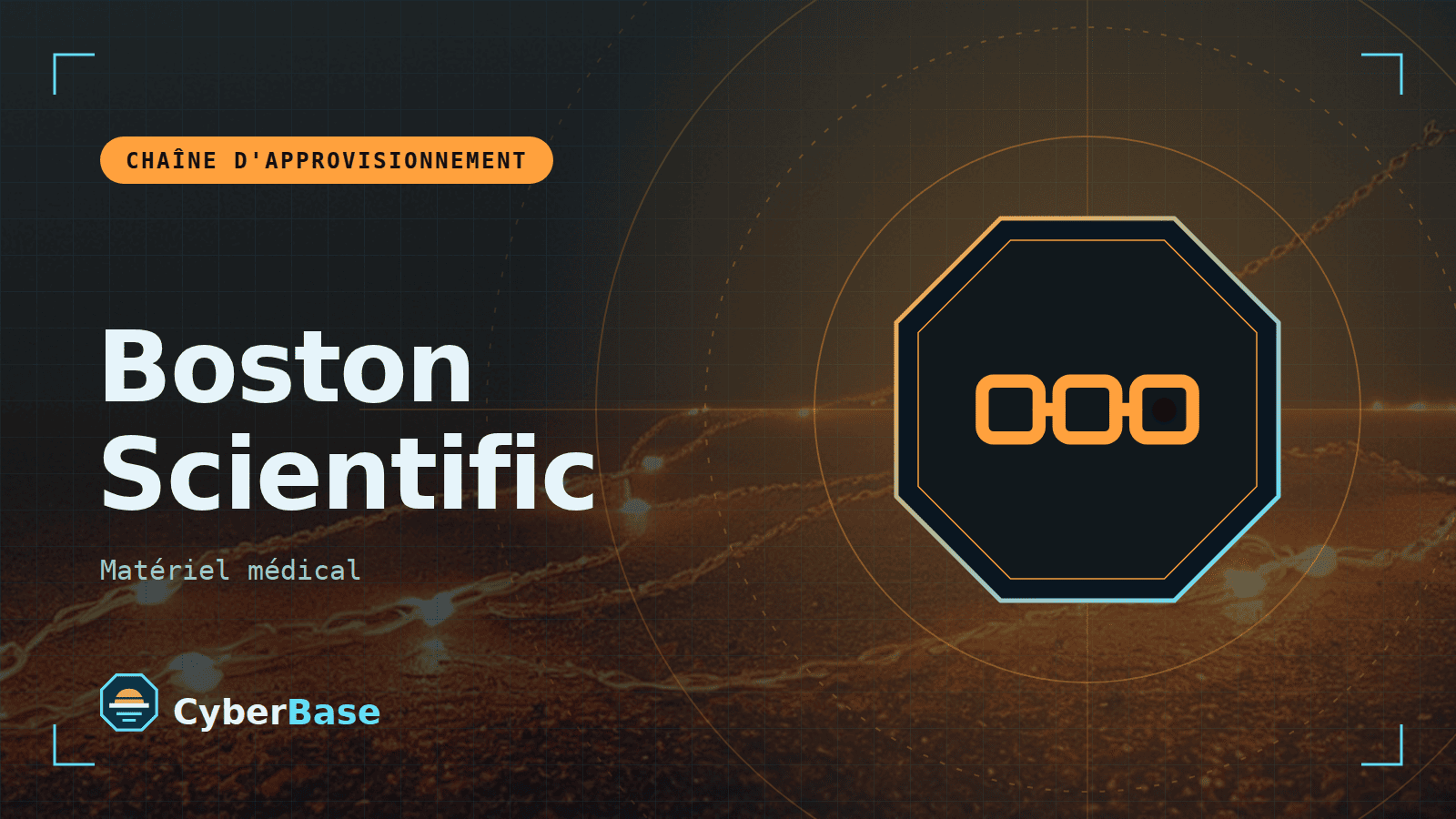 Illustration de « Boston Scientific : incident cyber » : le pictogramme de la rubrique Actualité et le nom du sujet sur une image de fond assombrie