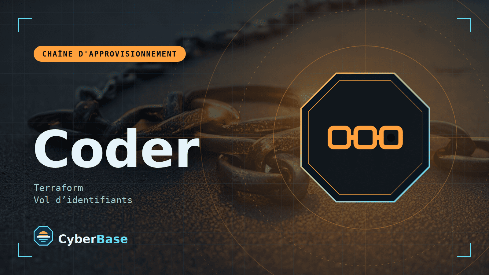 Illustration de « Coder : registre de modules compromis » : le pictogramme de la rubrique Actualité et le nom du sujet sur une image de fond assombrie