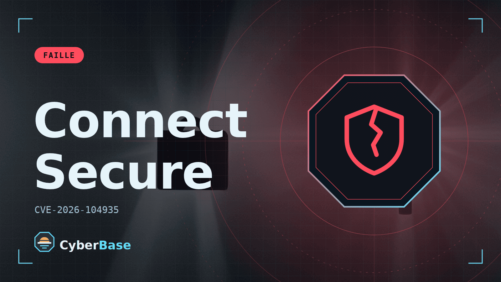 Illustration de « Ivanti Connect Secure : une usurpation contourne l’authentification » : le pictogramme de la rubrique Faille et le nom du sujet sur une image de fond assombrie