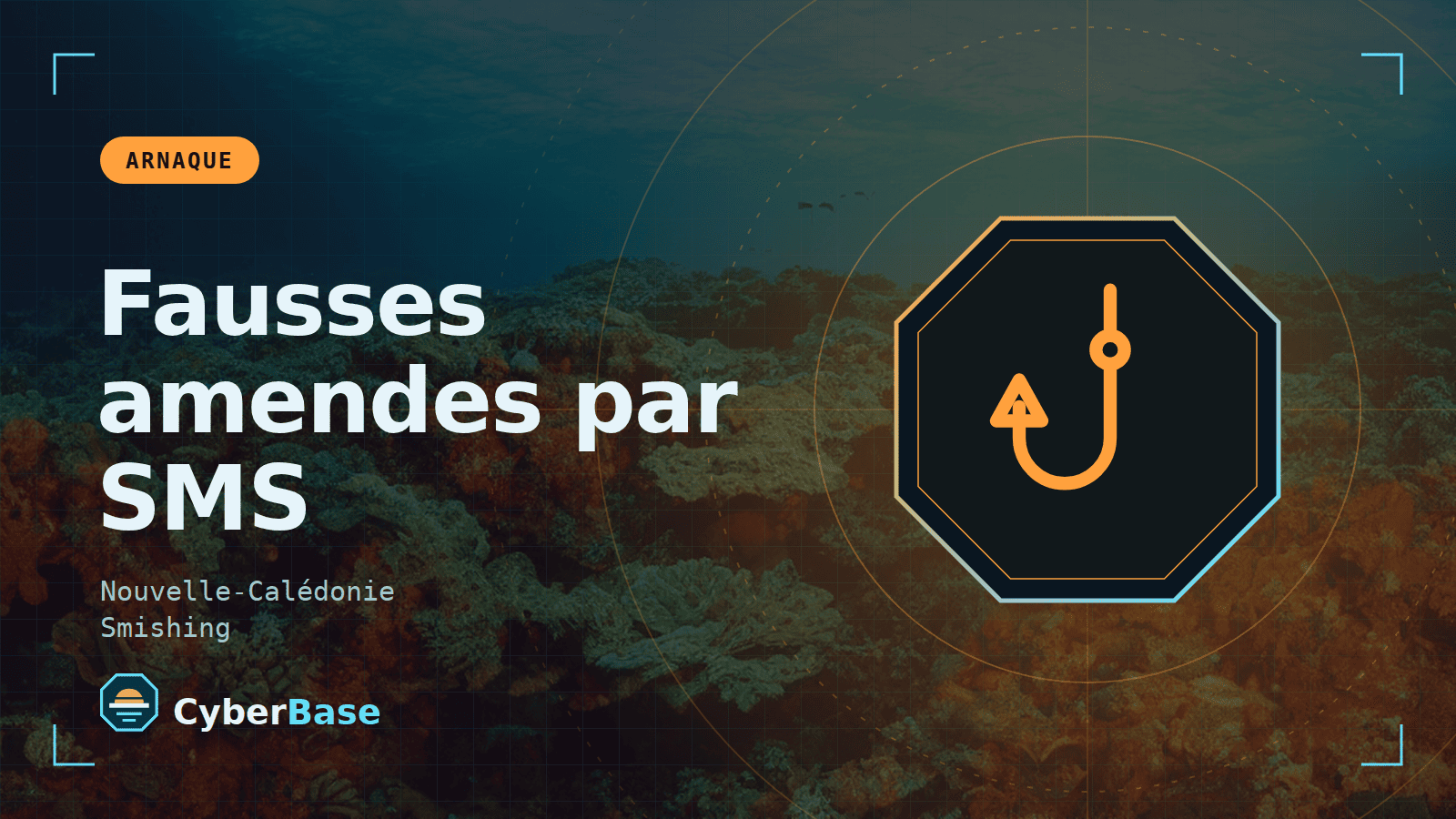 Illustration de « Fausses amendes par SMS : l’analyse » : le pictogramme de la rubrique Actualité et le nom du sujet sur une image de fond assombrie