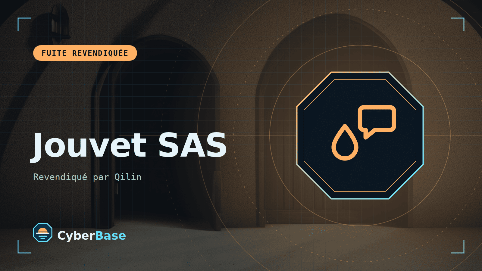 Illustration de « Jouvet SAS » : le pictogramme de la rubrique Fuite et le nom du sujet sur une image de fond assombrie