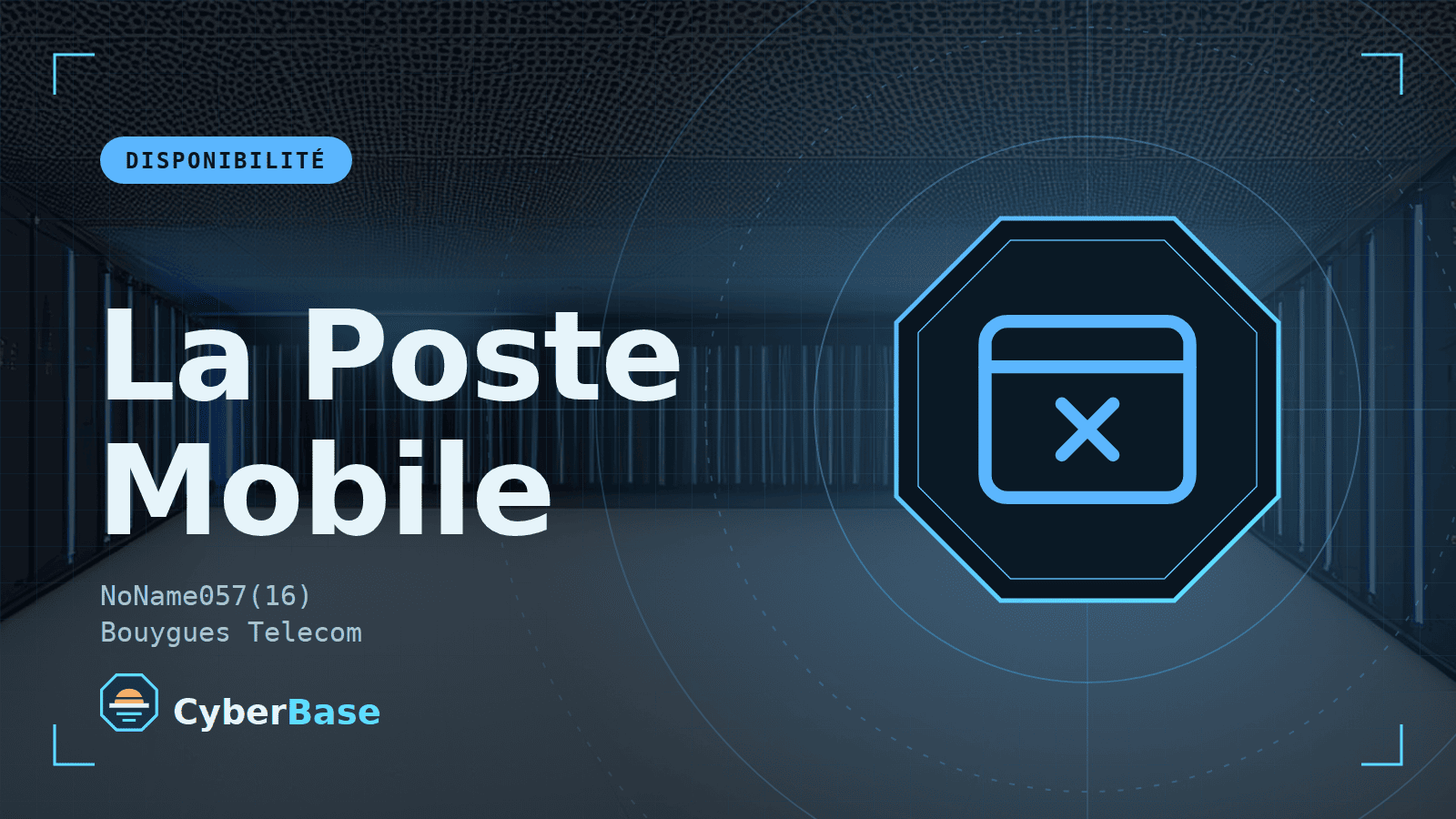 Illustration de « La Poste Mobile : revendications non confirmées » : le pictogramme de la rubrique Actualité et le nom du sujet sur une image de fond assombrie