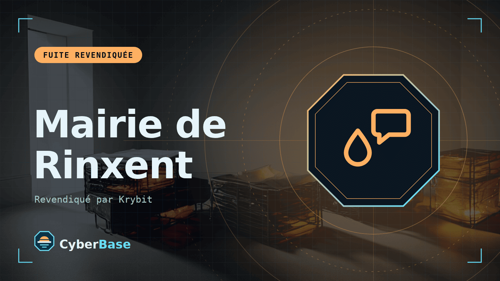 Illustration de « Mairie de Rinxent » : le pictogramme de la rubrique Fuite et le nom du sujet sur une image de fond assombrie