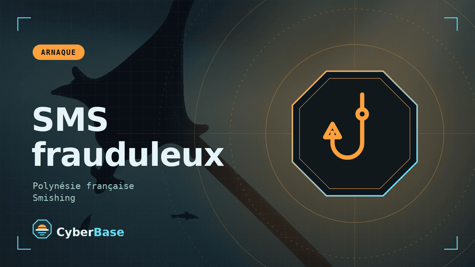 Illustration de « Polynésie : vague de SMS frauduleux » : le pictogramme de la rubrique Actualité et le nom du sujet sur une image de fond assombrie