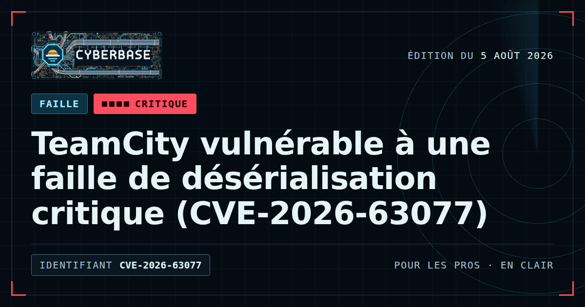 Illustration montrant un serveur TeamCity exposé, entouré d’un avertissement rouge de sécurité.