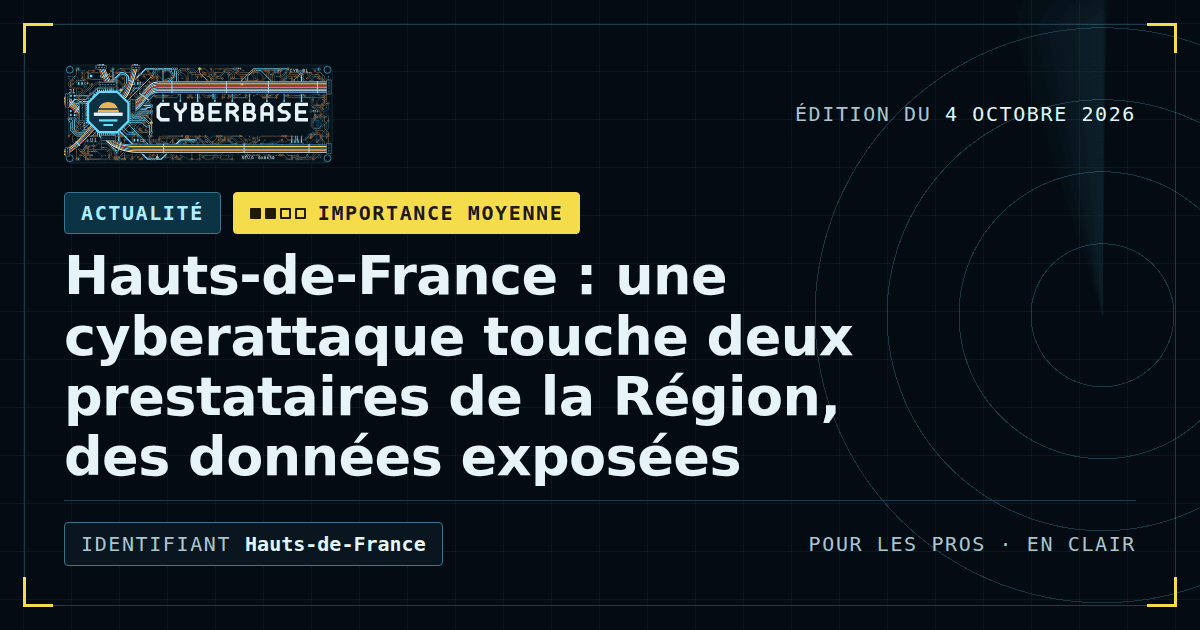 Une chaîne dont un maillon cède, entre un bâtiment public et deux petits serveurs, sur un fond de carte régionale.